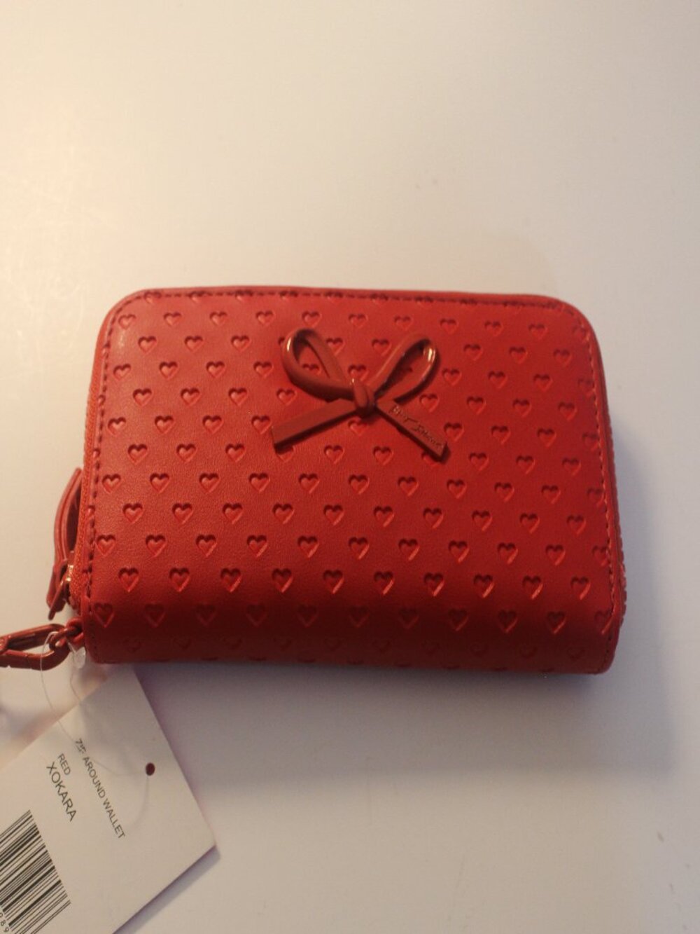 Betsey Johnson Red Heart-Pattern Bow Zip-Around Wristlet Wallet